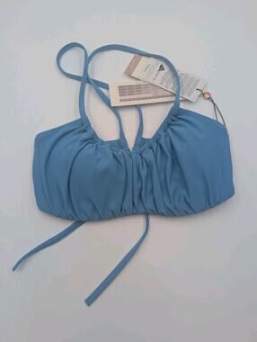 Calia Pure BLUE Bikini Top With Removable Cups Size XS Scrunched Tie Back